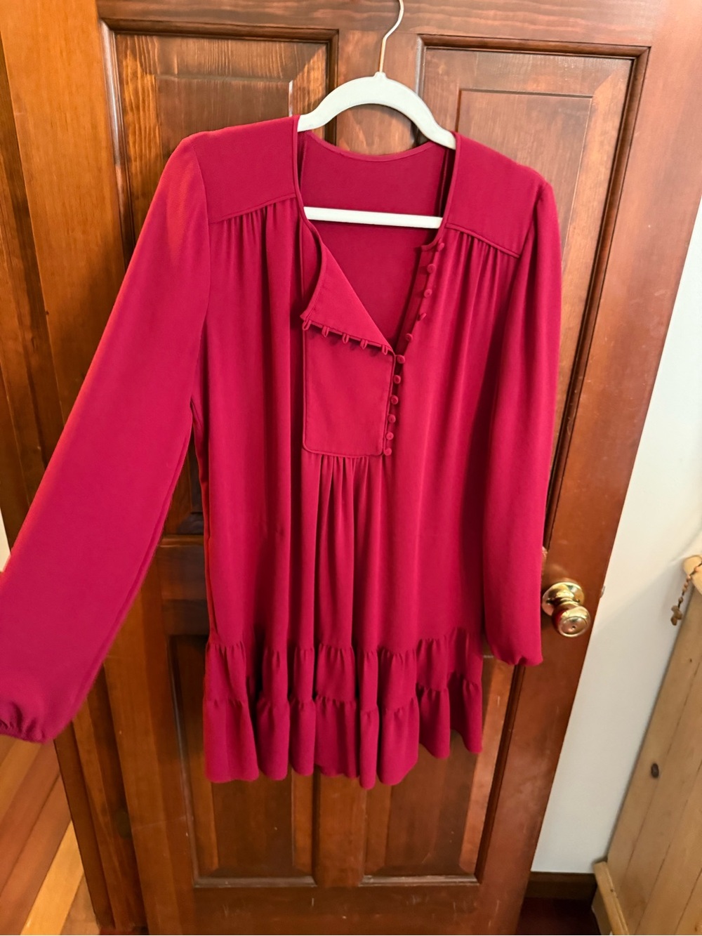 Women’s Long Sleeve Ruffle Tunic Top - Burgundy